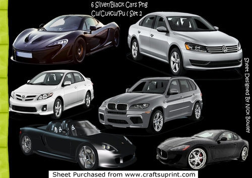 A variety of six silver/black cars in png (set 2)