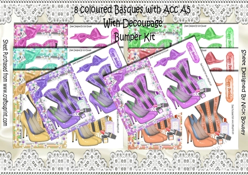 8 Pretty Coloured Basques with Accessories in floral A5 Frames Bumper kit 