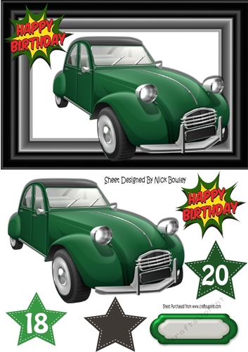 Green Retro Car in A5 Frame