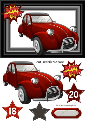 Red Retro Car in A5 Frame