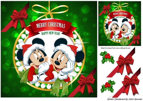 Merry Christmas Mrs Mouse with holly and bows 8x8