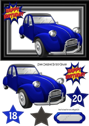 Blue Retro Car in A5 Frame