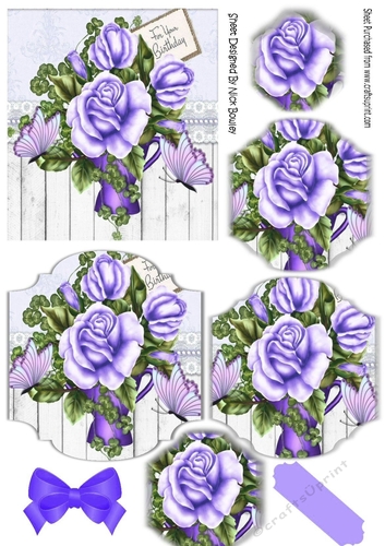 pretty purple floral arrangement, lace & butterflies bracket pyramids