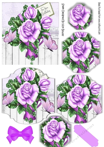 pretty  lilac floral arrangement, lace& butterflies bracket pyramids