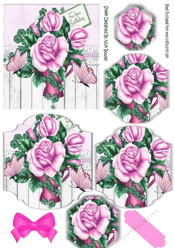 pretty pink floral arrangement, lace & butterflies bracket pyramids