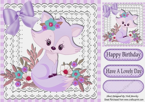cute little fox in lilac with flowers & lace 8x8