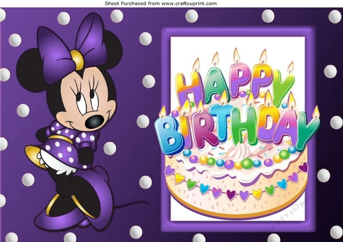 I Just love Birthday cakes, with cute little minnie mouse in purple A4