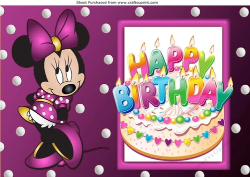 I Just love Birthday cakes, with cute little minnie mouse in pink A4