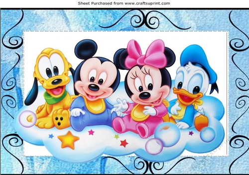 Cute little minnie babies on a cloud with bow A4