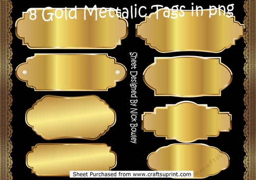 8 Gold Blank Mettalic Tags (set 1) png