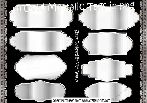8 silver ornate Mettalic Tags (set two) png