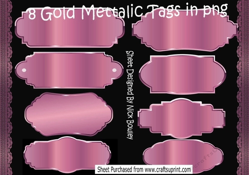 8 pink  Mettalic Tags (set 4) png