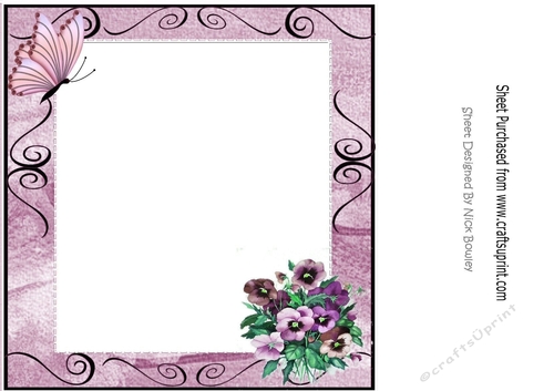 Pretty shades of pink pansies with butterfly 8x8 insert