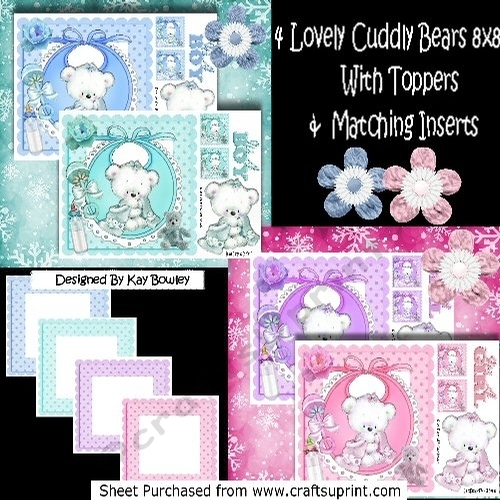 4 Lovely white cuddly Bears with baby Accessories 8x8