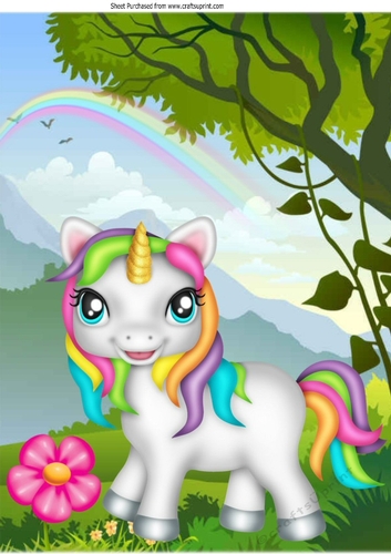 Gorgeous little rainbow unicorn in the meadow with rainbow A4