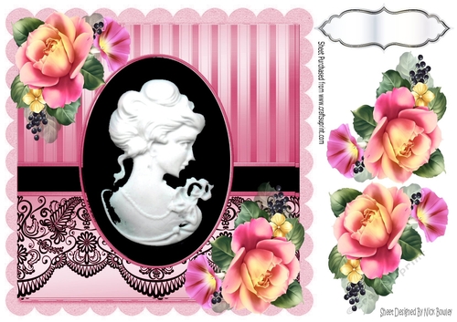 pretty black cameo with roses & black lace 8x8