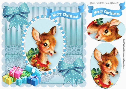 lovely reindeer with bows and presents with pyramids 8x8