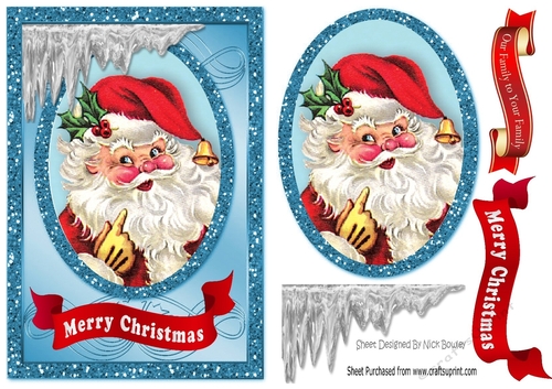 lovely santa card front in glitter oval topper
