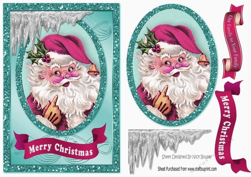 lovely santa card front in turq glitter oval topper