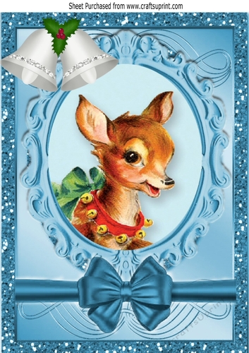 lovely reindeer in glitter oval frame A4