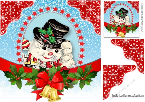 snowman with christmas bells and red bow 8x8