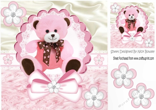 cute pink bear with pink fur 8x8