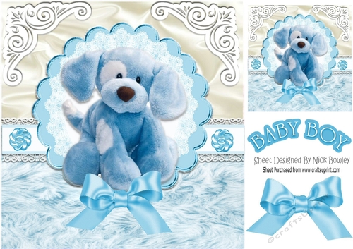 cute soft toy blue puppy with blue bow 8x8