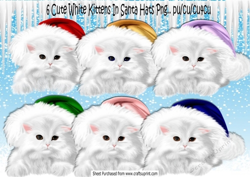 6 Fluffy White Kittens In Santa Hats Png,