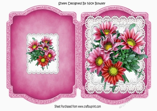 Bracket card with layered lace with  pink flowers A5