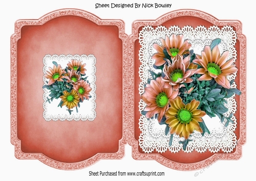 Bracket card with layered lace with peach flowers A5