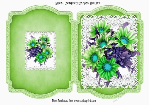 Bracket card with layered lace with green flowers A5