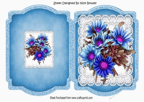 Bracket card with layered lace with blue flowers A5