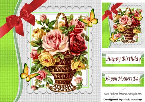 pretty basket of mixed roses with big bow 8x8