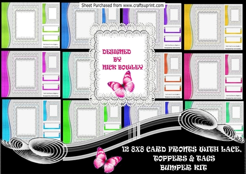 12  8x8 Card fronts with lace, toppers, & tags