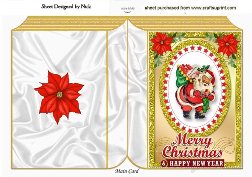 Jolly santa with sack of presents in gold glitter frame A5 folded book