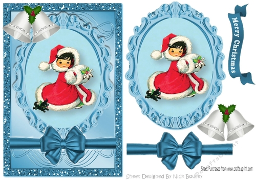 Little girl in her winter coat in glitter frame A5