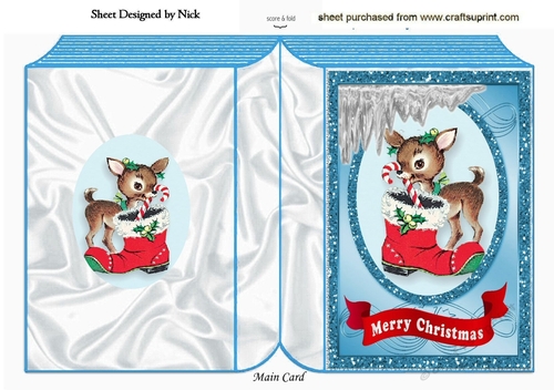 Little reindeer with santa boot  in glitter frame A5 folded book