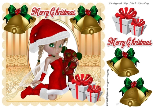 santas little faerie in red with christmas presents 8x8