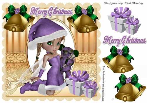 santas little faerie in purple with christmas presents 8x8