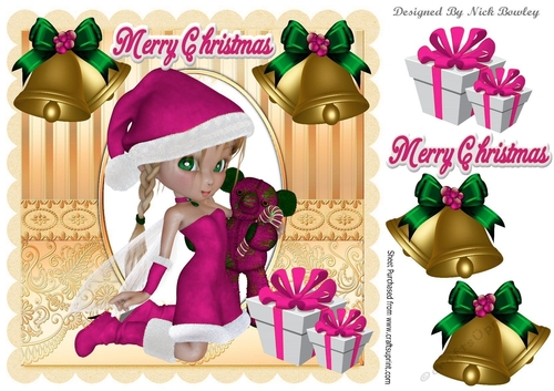 santas little faerie in pink with christmas presents 8x8