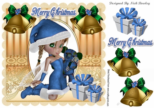 santas little faerie in blue with christmas presents 8x8