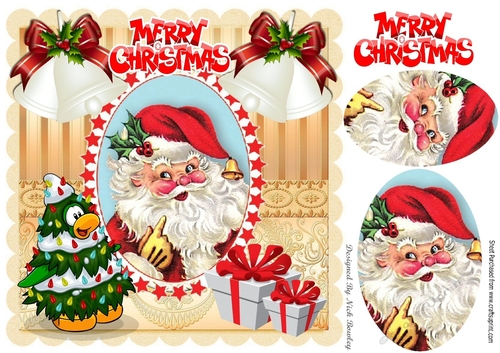 Lovely santa with bells,tree and presents with pyramids 8x8
