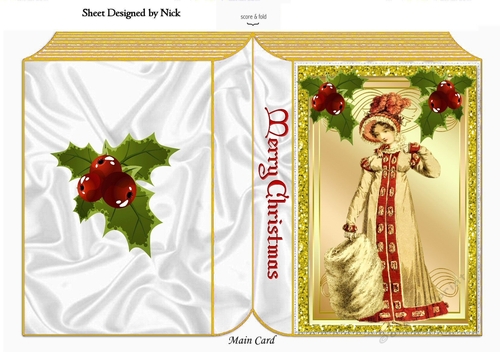 vintage lady in her winter coat with holly A5 folded book