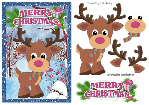 cute reindeer in a pink scarf in the snow A5