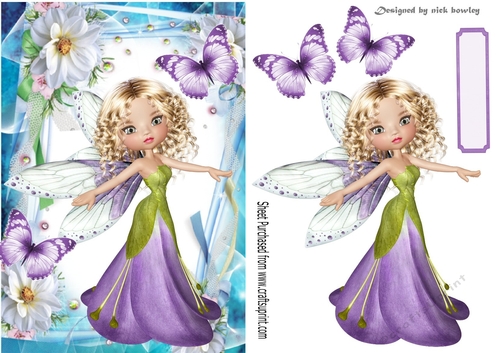 pretty faerie in lilac in flower frame with butterflies A5