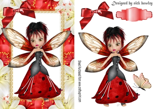 cherry the faerie in flower frame with red bow A5