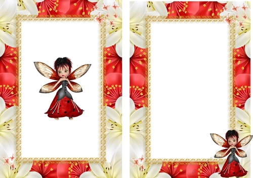 cherry the faerie in flower frame with red bow A5 Insert