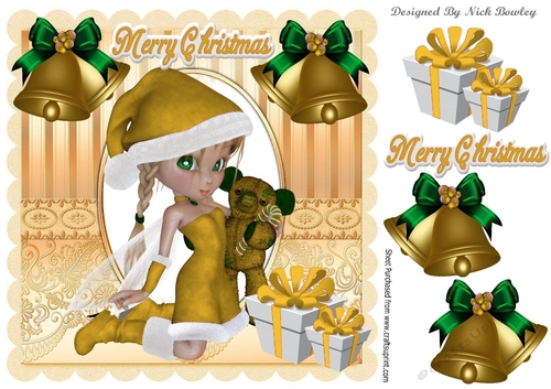 santas little faerie in gold with christmas presents 8x8