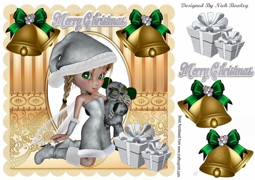 santas little faerie in silver with christmas presents 8x8