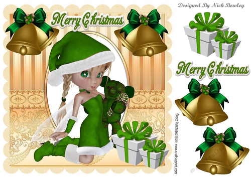santas little faerie in green with christmas presents 8x8